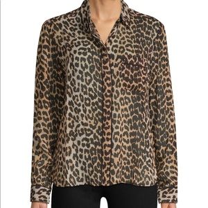 Ganni Fairfax Semi-Sheer Leopard Button Down Blouse Size 34 (2)